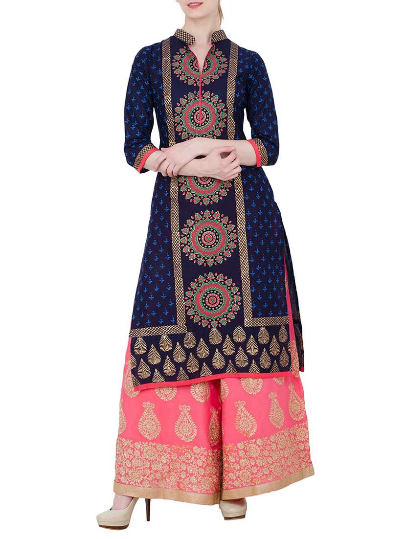 blue cotton straight kurta