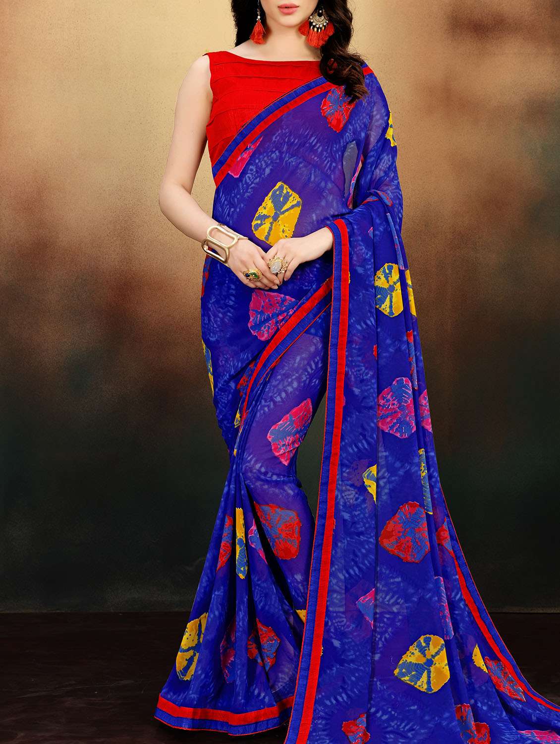 blue tie & dye saree with blouse