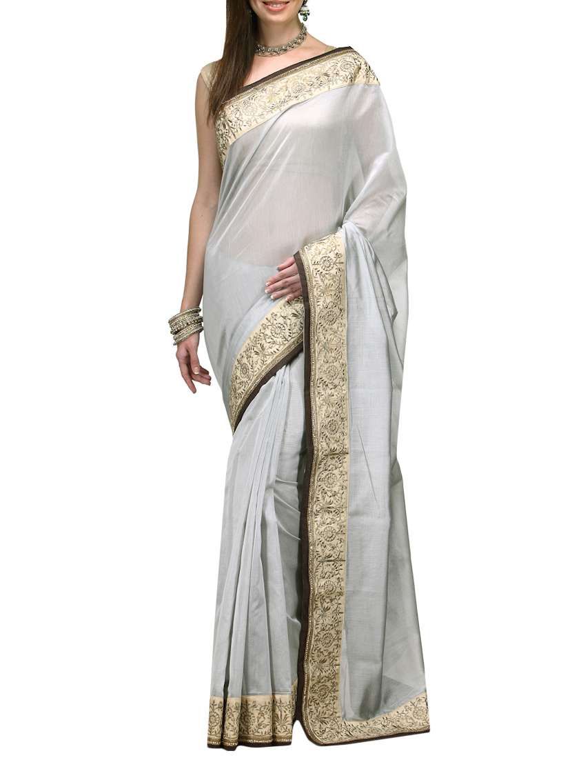 grey chanderi saree with blouse