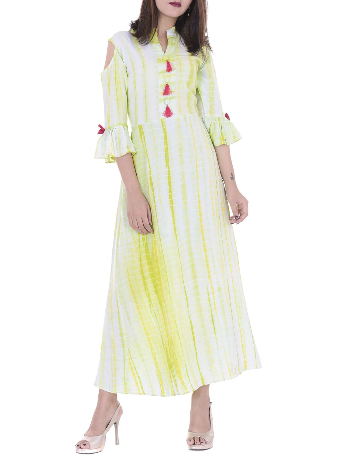 shibori a-line kurta with tassels