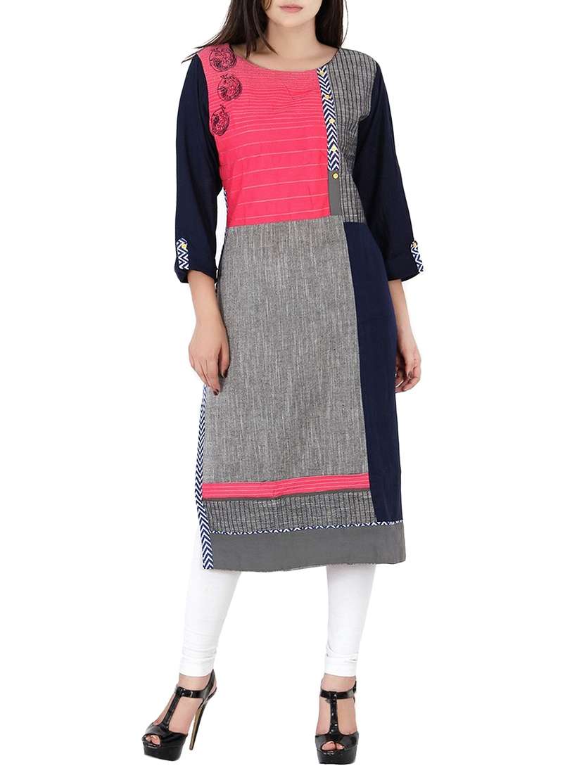grey embroidered straight kurta