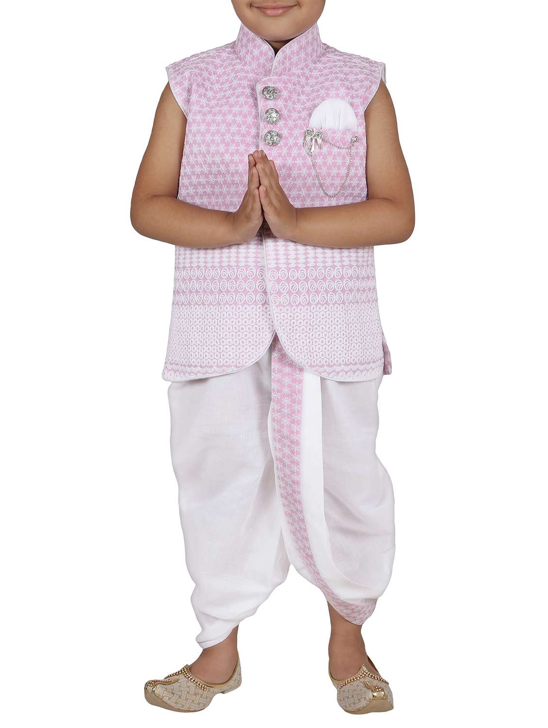 pink cotton blend dhoti kurta set