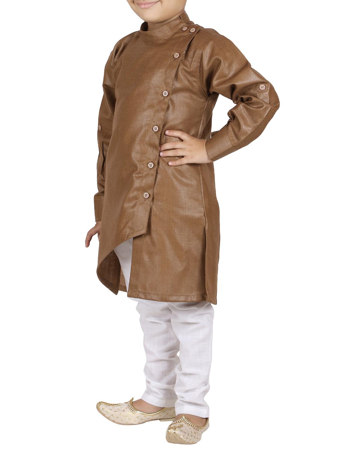 brown cotton blend kurta set - 15186951 - Standard Image - 1