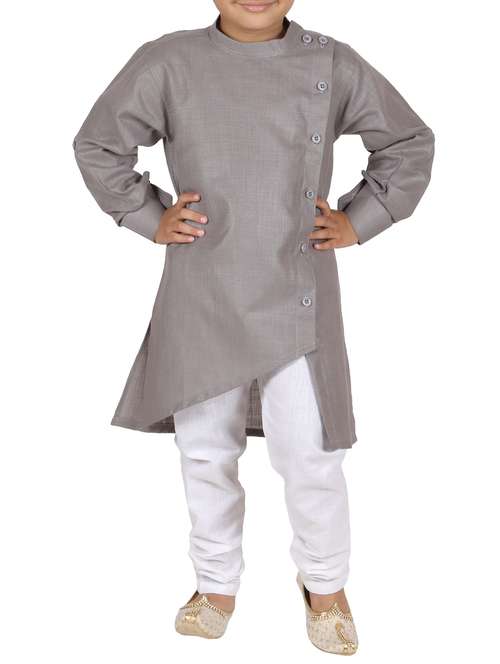 grey cotton blend kurta set - 15186952 - Standard Image - 0