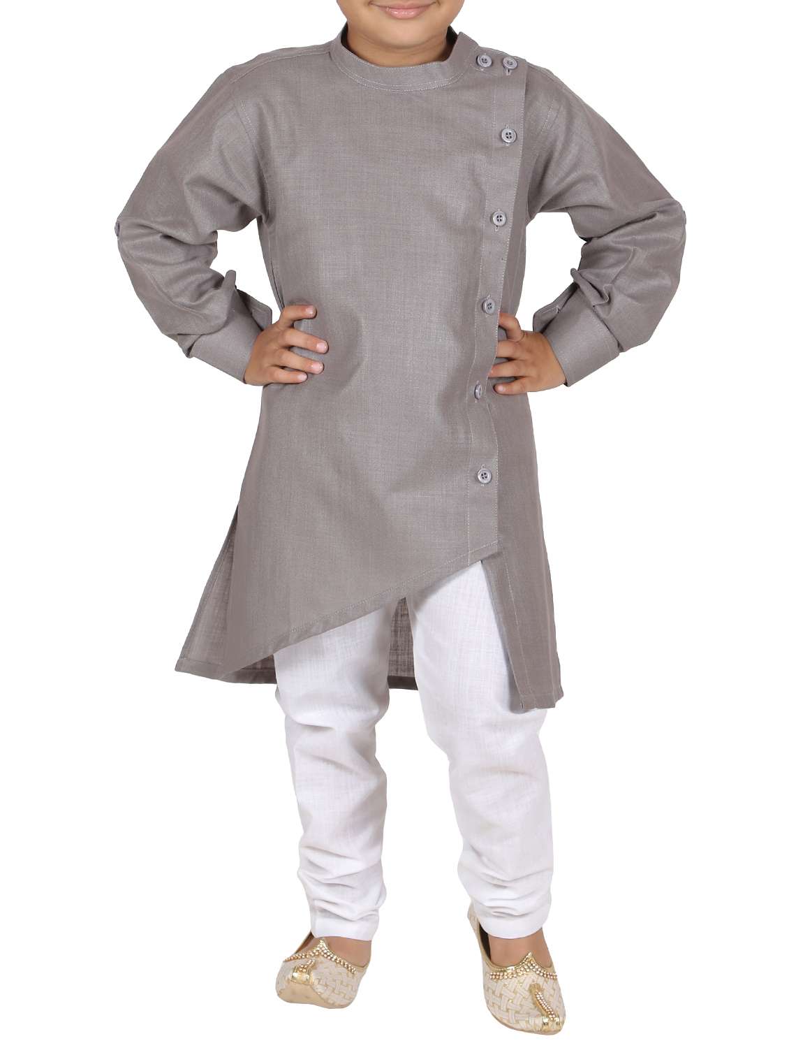 grey cotton blend kurta set - 15186952 - Zoom Image - 0