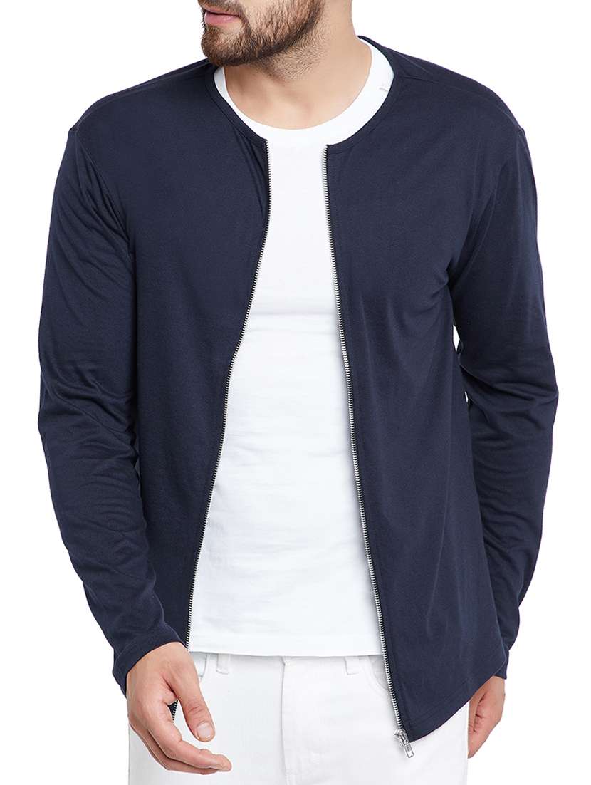 navy blue solid casual jacket