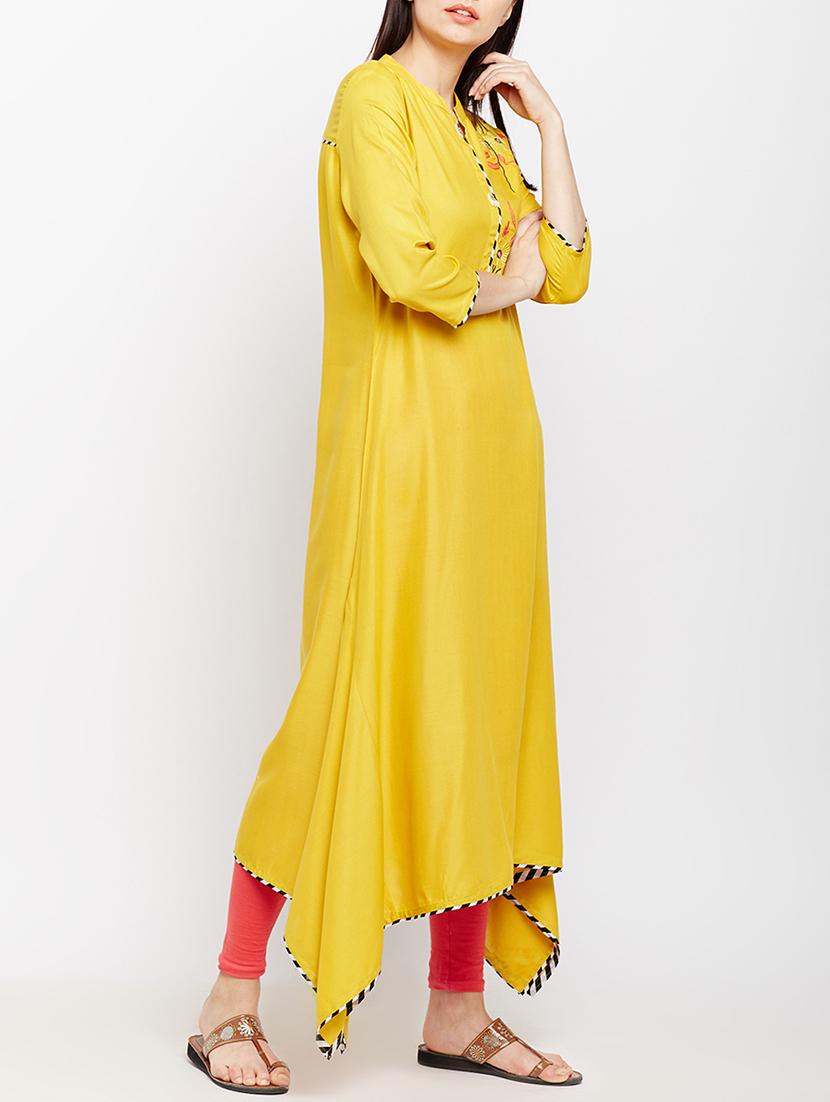 yellow asymmetric kurta - 15189575 - Standard Image - 1