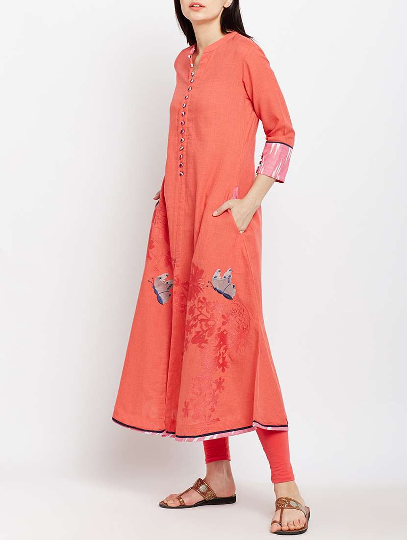 pink cotton aline kurta - 15189577 - Standard Image - 1