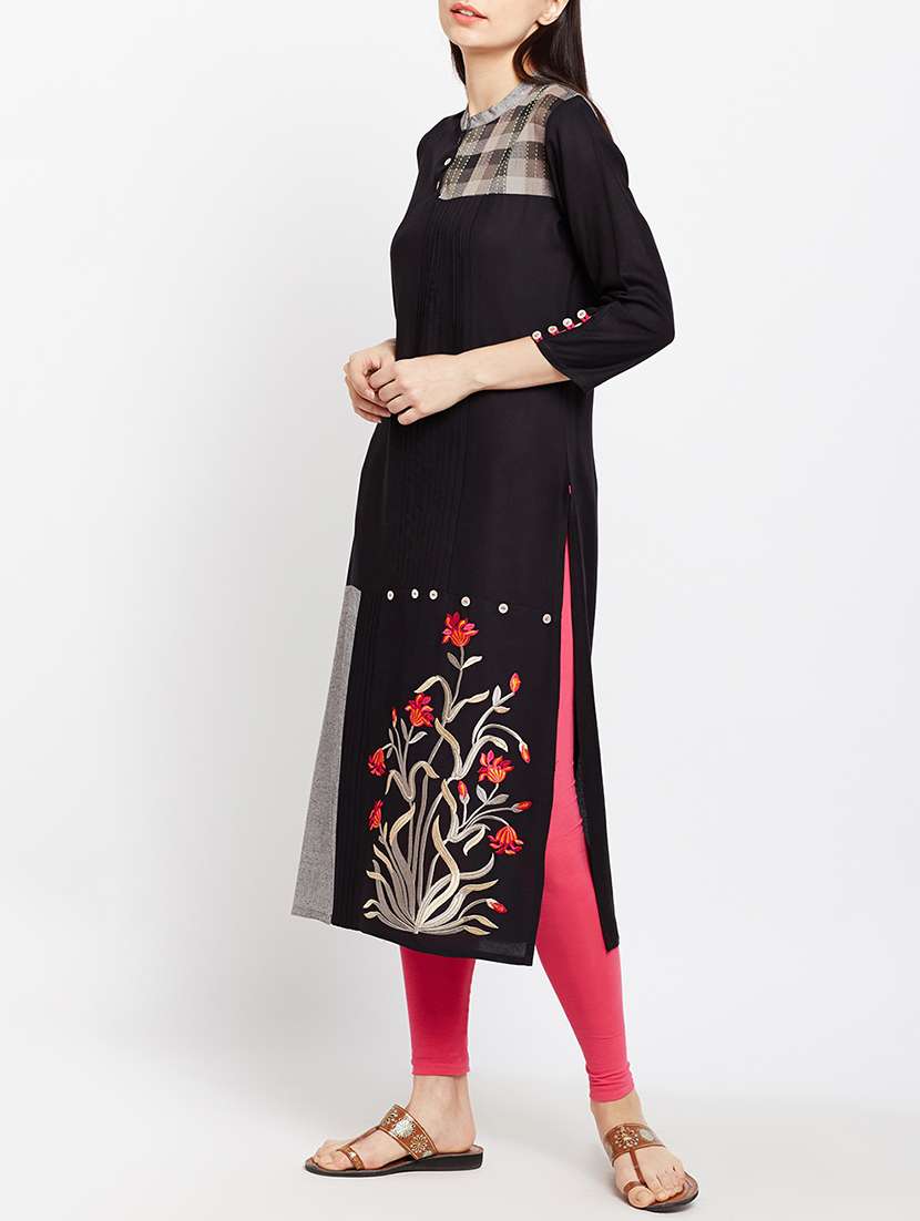 straight embroidered kurta - 15189585 -  Standard Image - 1