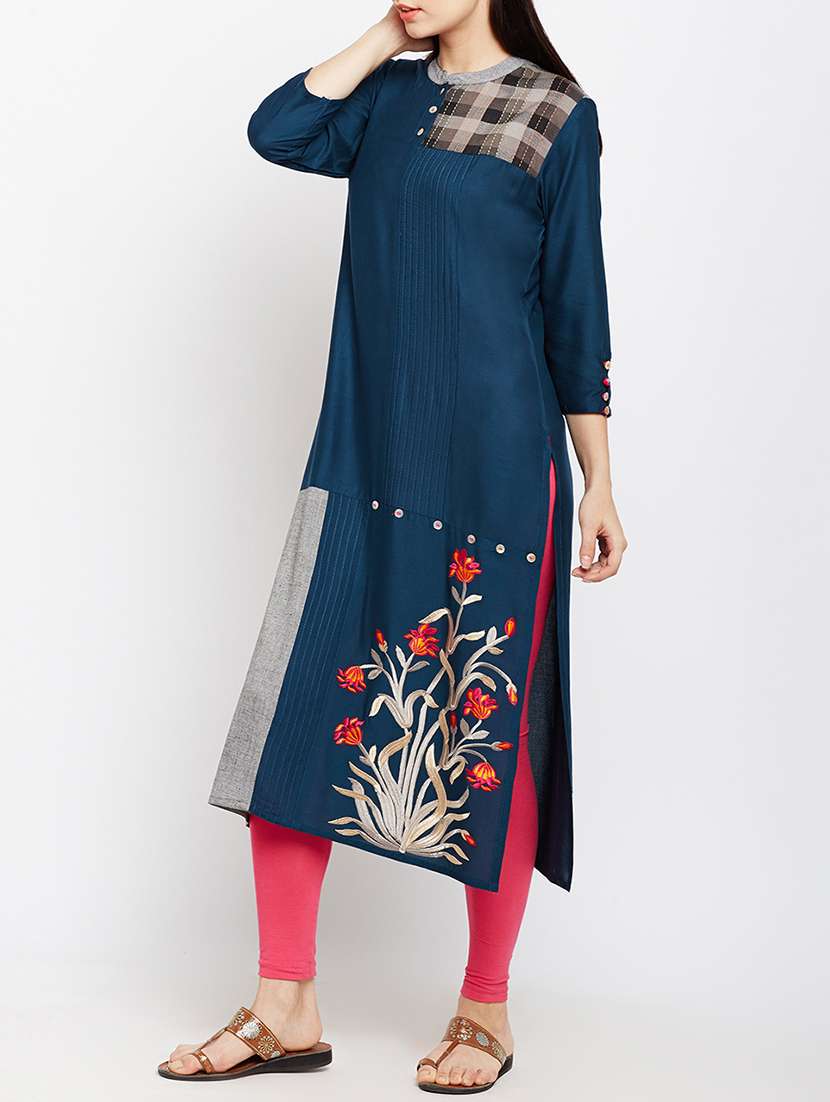 straight embroidered kurta - 15189586 -  Standard Image - 1