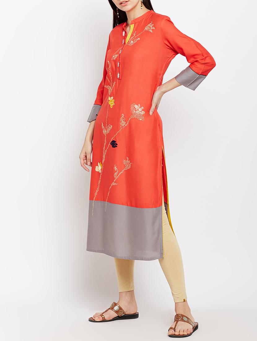 pink viscose straight kurta - 15189588 - Standard Image - 1