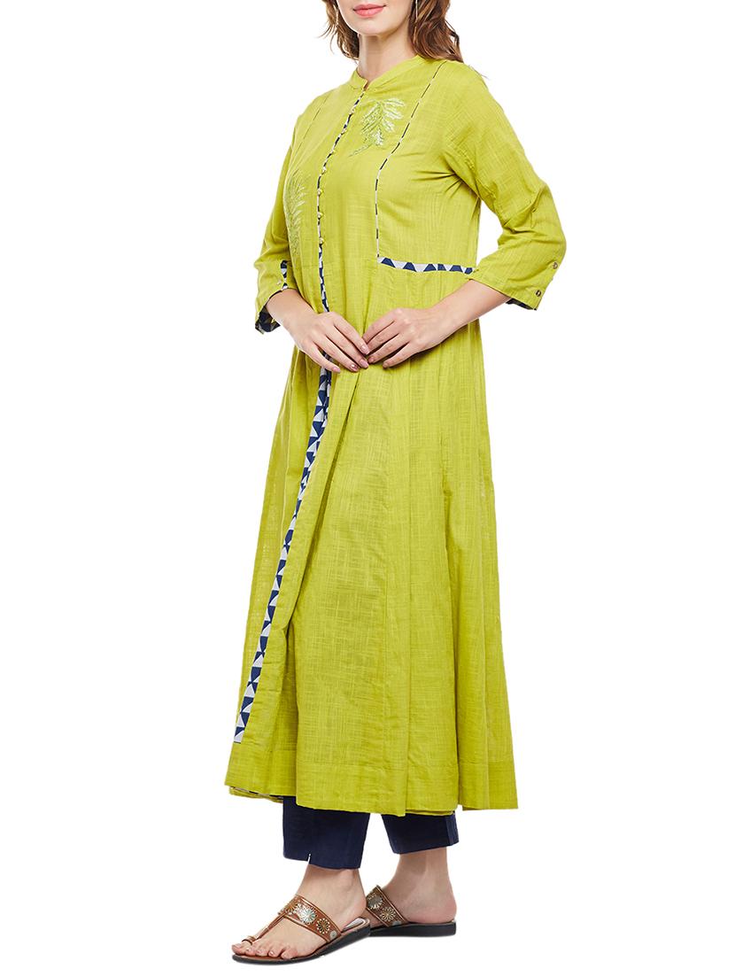 green cotton aline kurta - 15189610 - Standard Image - 1