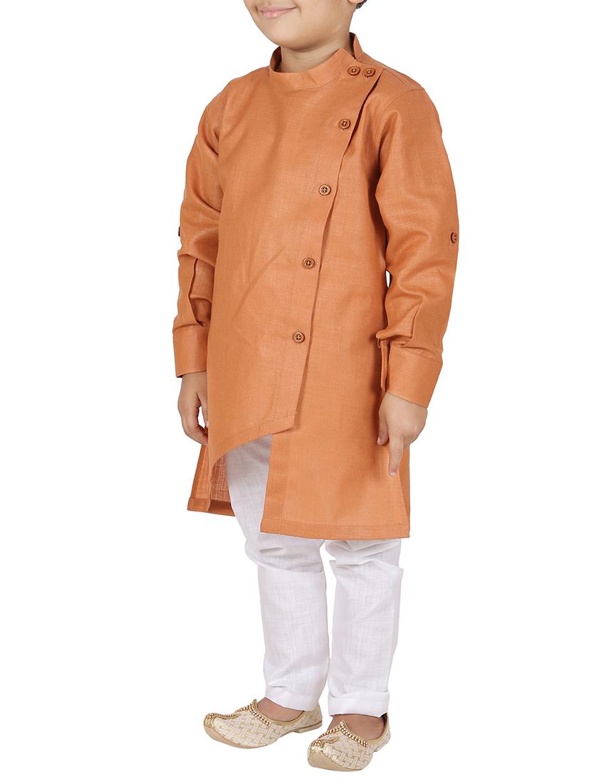 orange cotton blend kurta set - 15191501 - Standard Image - 1