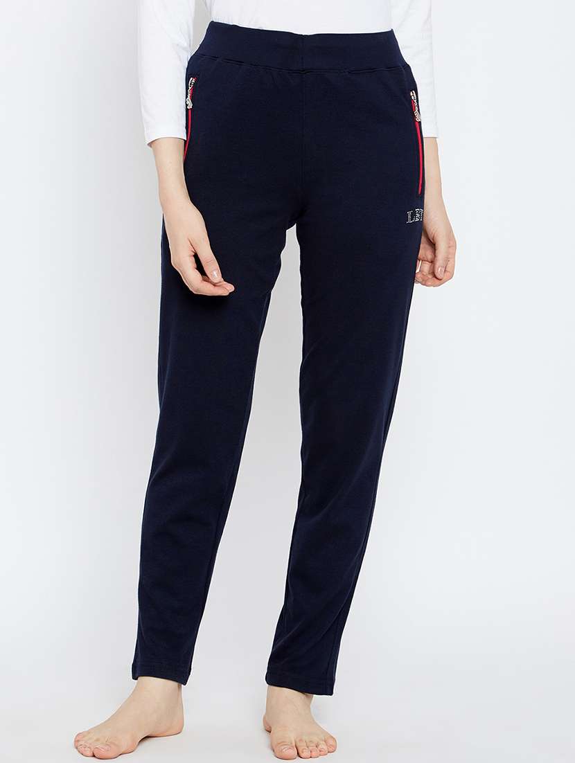 navy blue solid cotton track pant