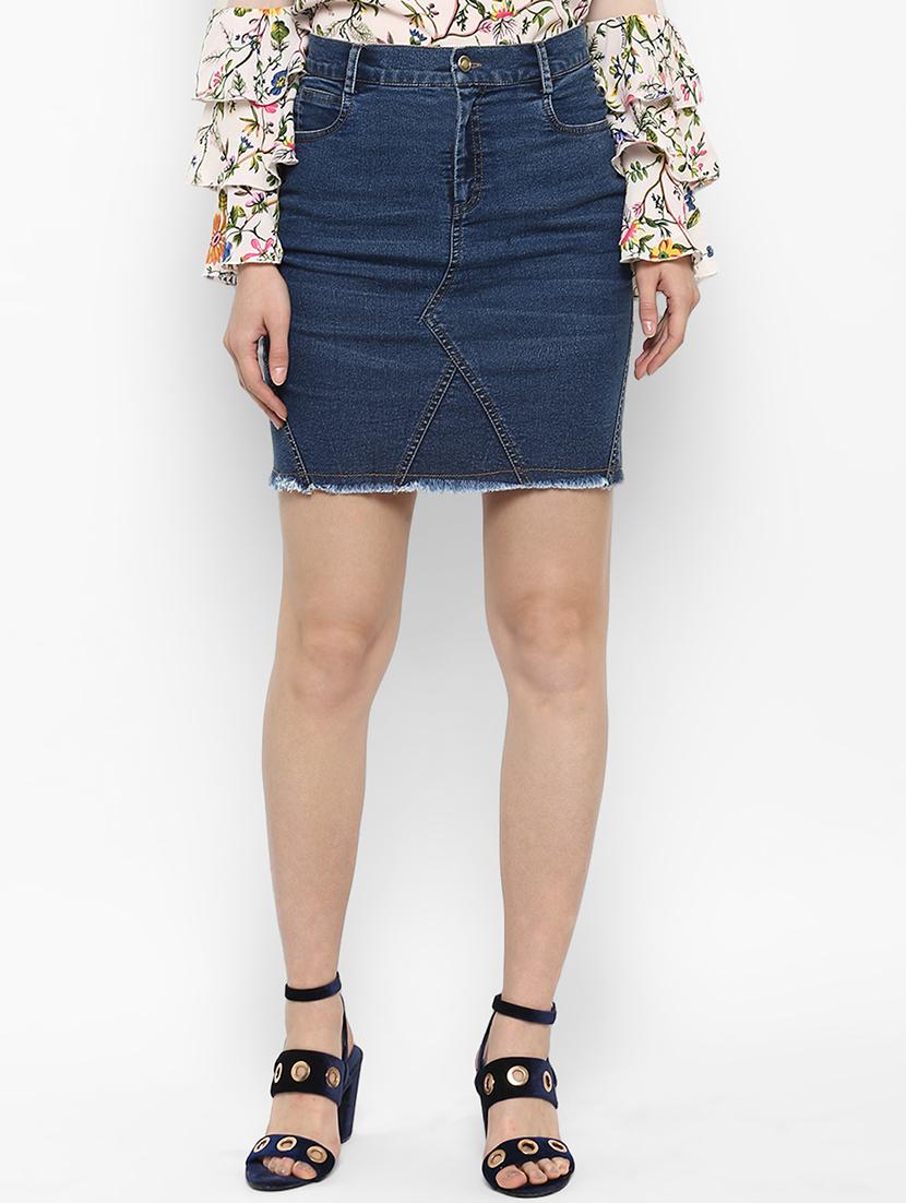 blue denim frayed skirt - 15191789 -  Zoom Image - 0