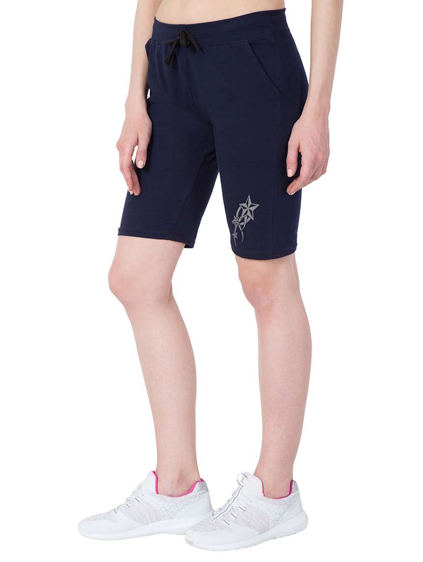 navy blue solid cotton shorts - 15192143 - Standard Image - 1