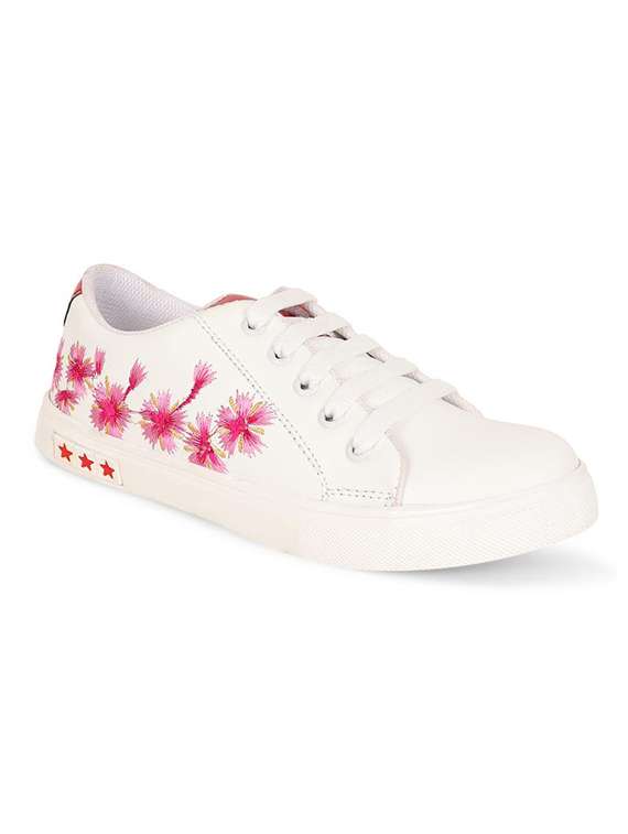 white leatherette laceup sneakers