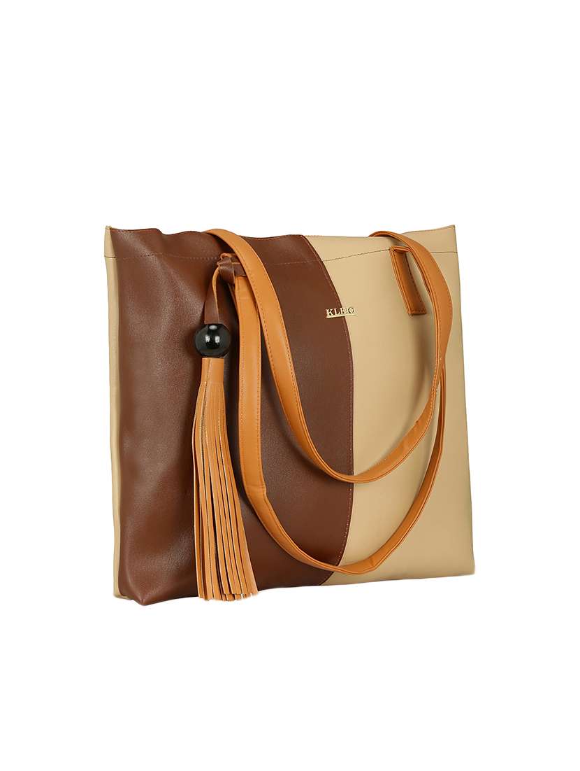 brown leatherette (pu) combo tote - 15193748 -  Standard Image - 4