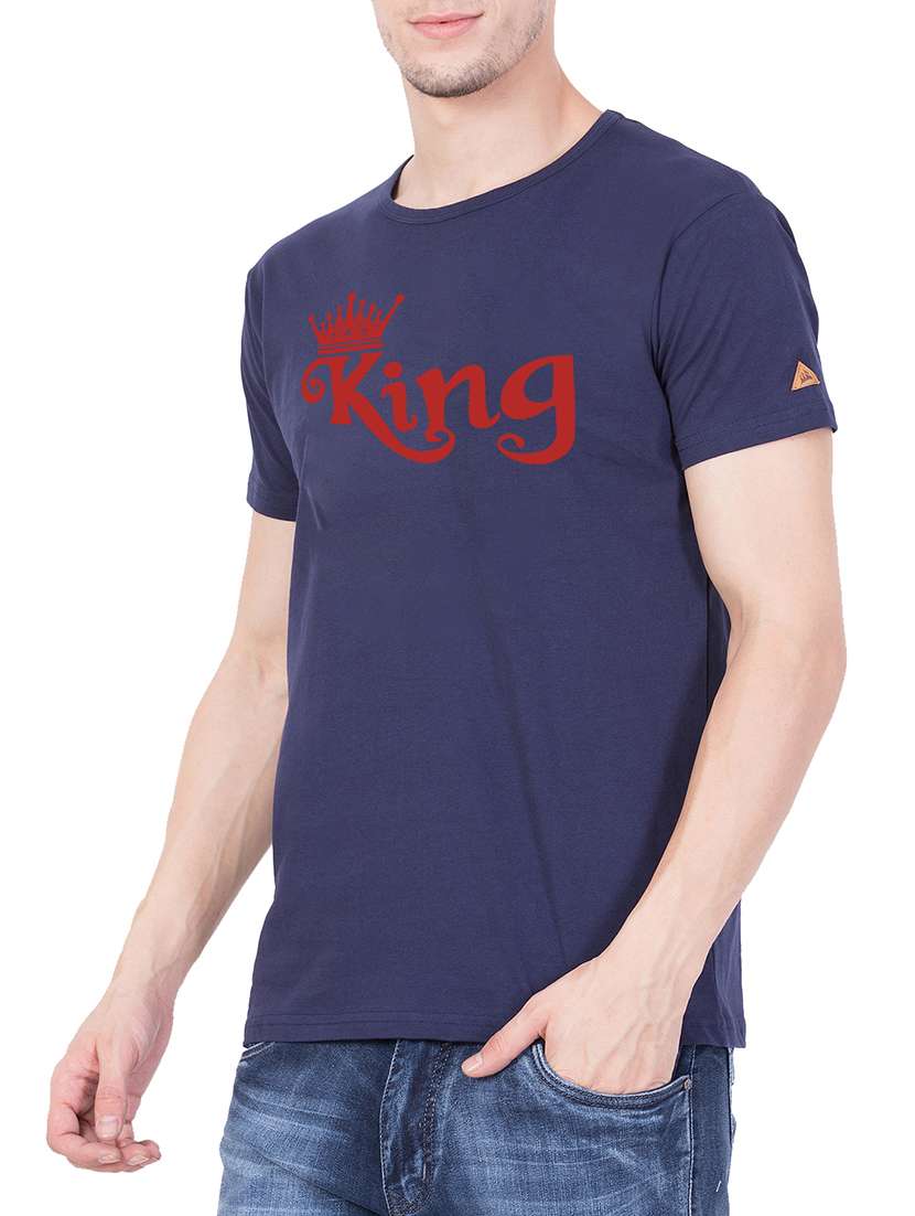 navy blue cotton chest print t-shirt - 15194130 -  Standard Image - 1