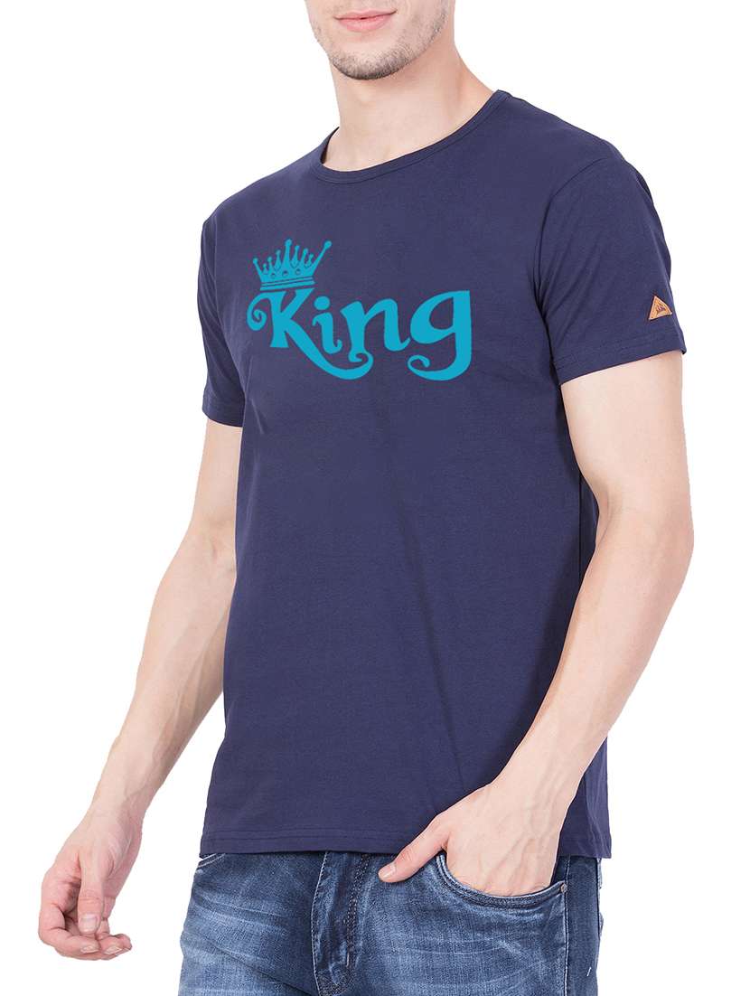 navy blue cotton chest print t-shirt - 15194131 -  Standard Image - 1