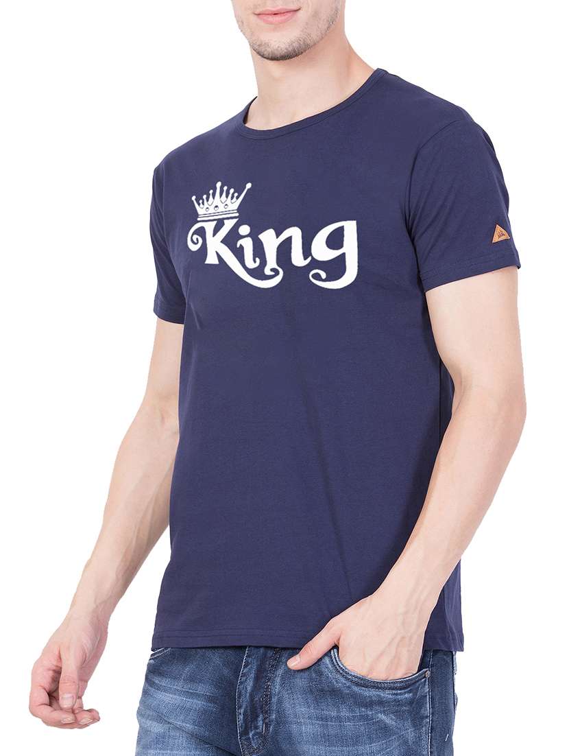 navy blue cotton chest print t-shirt - 15194132 - Standard Image - 1