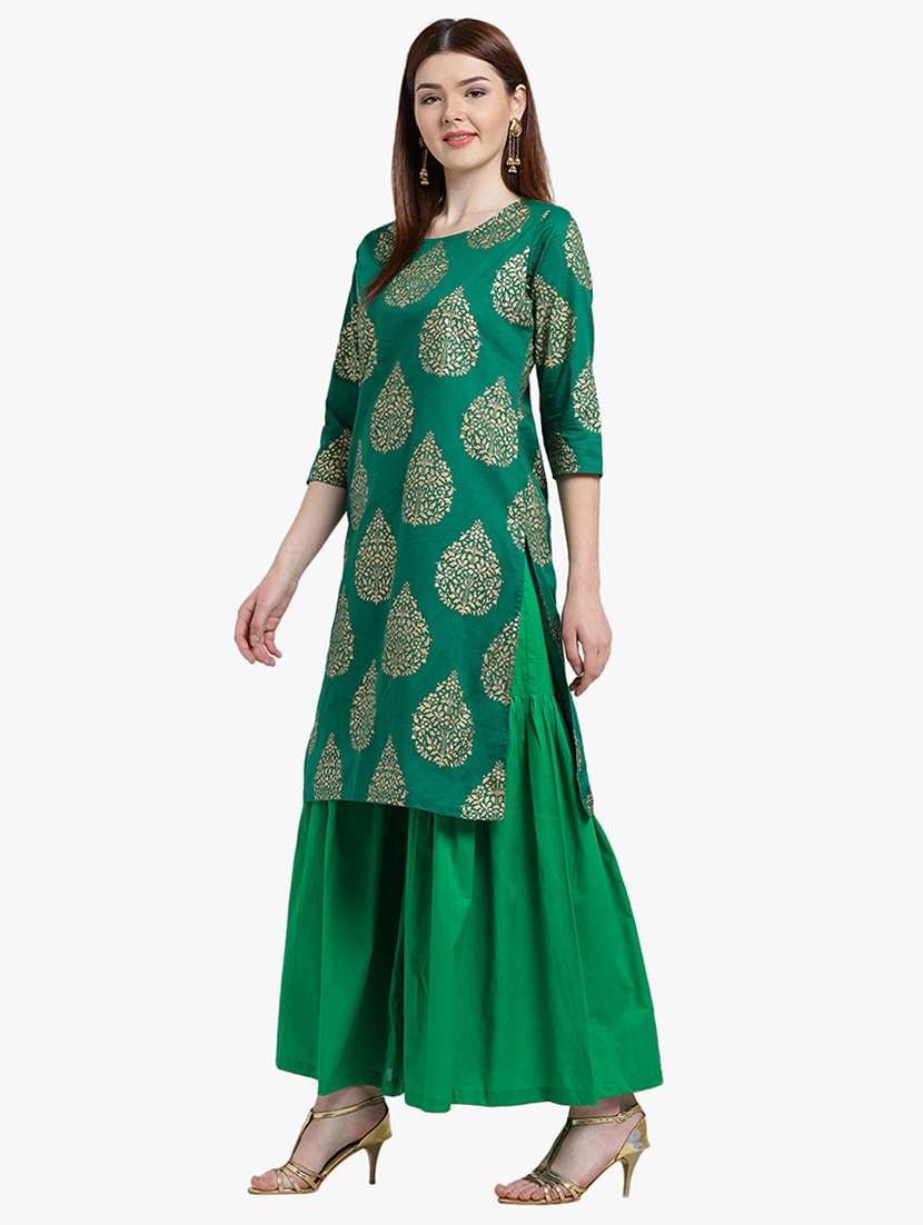 green cotton kurta salwar - 15195186 -  Standard Image - 1