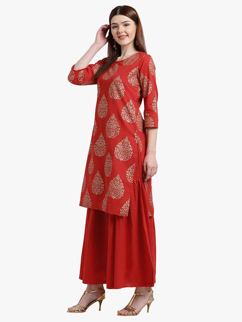 red cotton kurta skirt - 15195190 -  Standard Image - 1