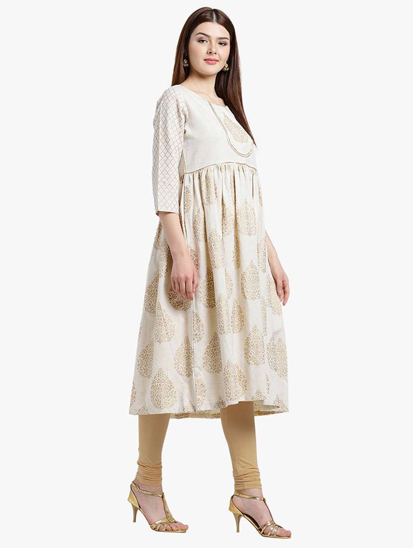 white cotton flared kurta - 15195194 -  Standard Image - 1