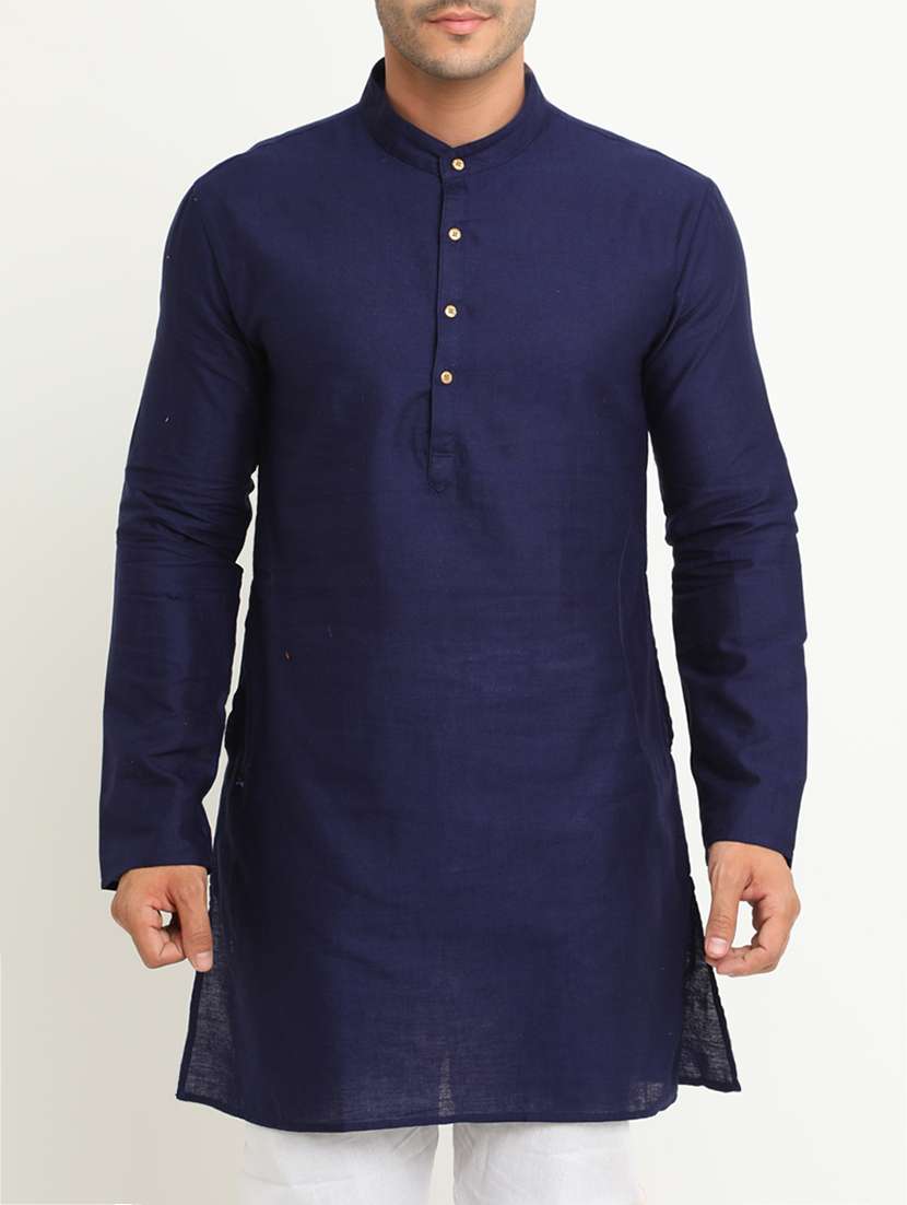 navy blue solid medium length kurta
