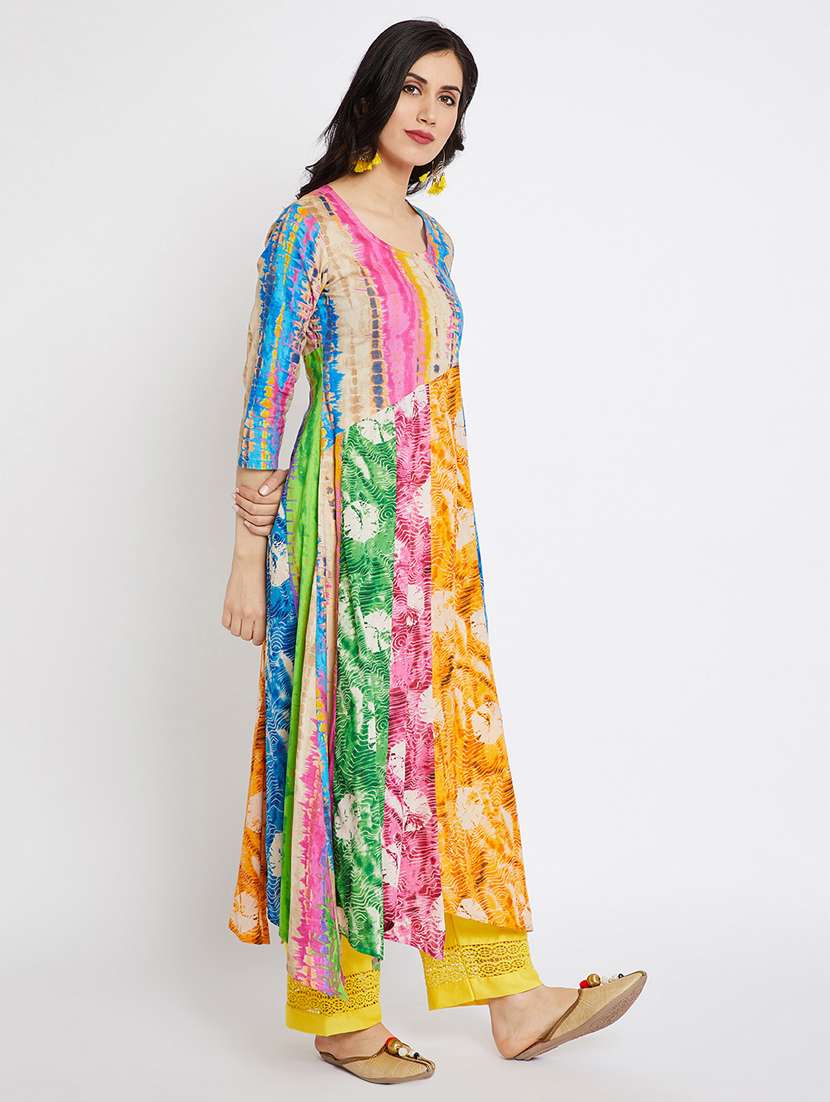 yellow cotton asymmetric kurta - 15201843 - Standard Image - 1