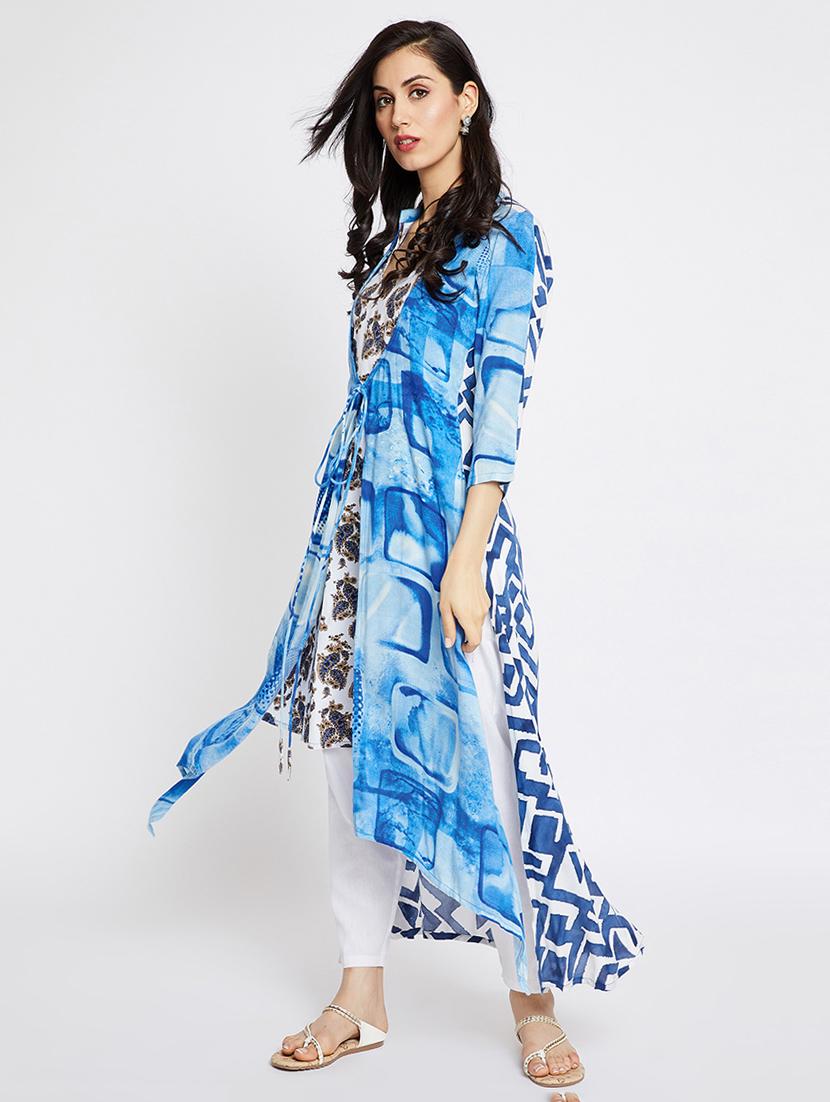 blue rayon layered kurta - 15201845 - Standard Image - 1