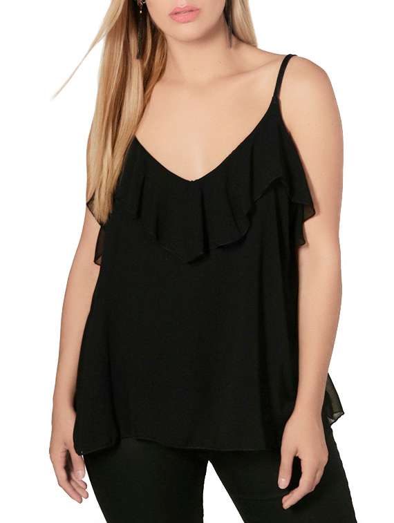 plunge neck ruffled cami top