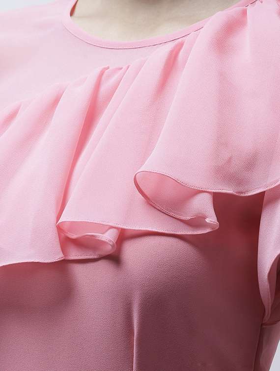 pink floral single cold shoulder ruffle dress - 15202554 -  Standard Image - 4