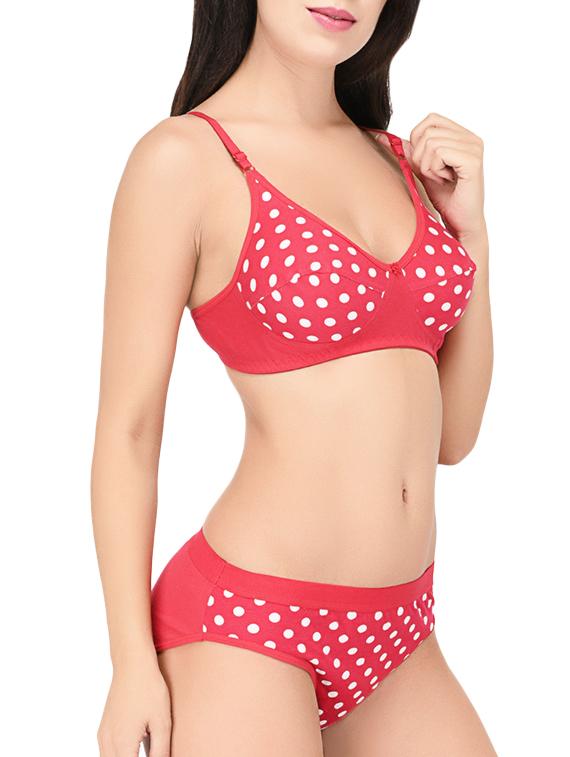 pink polka dotted hosery bras and panty set - 15203840 - Standard Image - 1