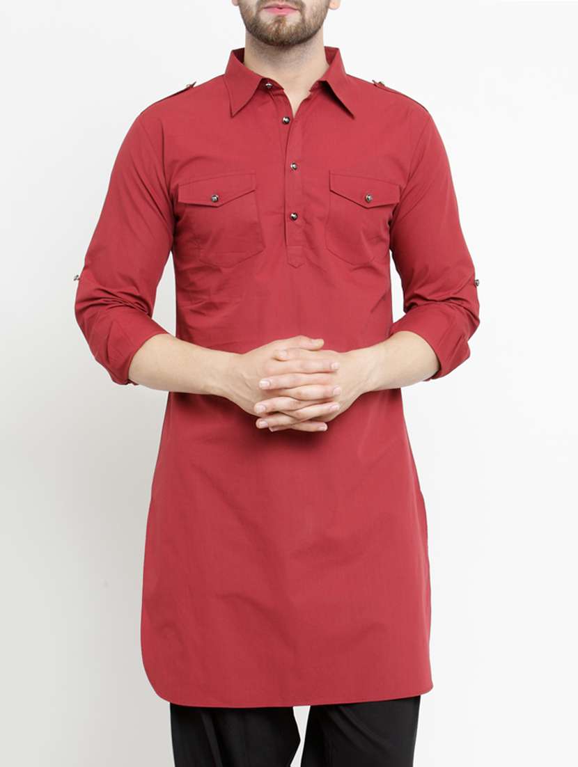 red solid pathani kurta