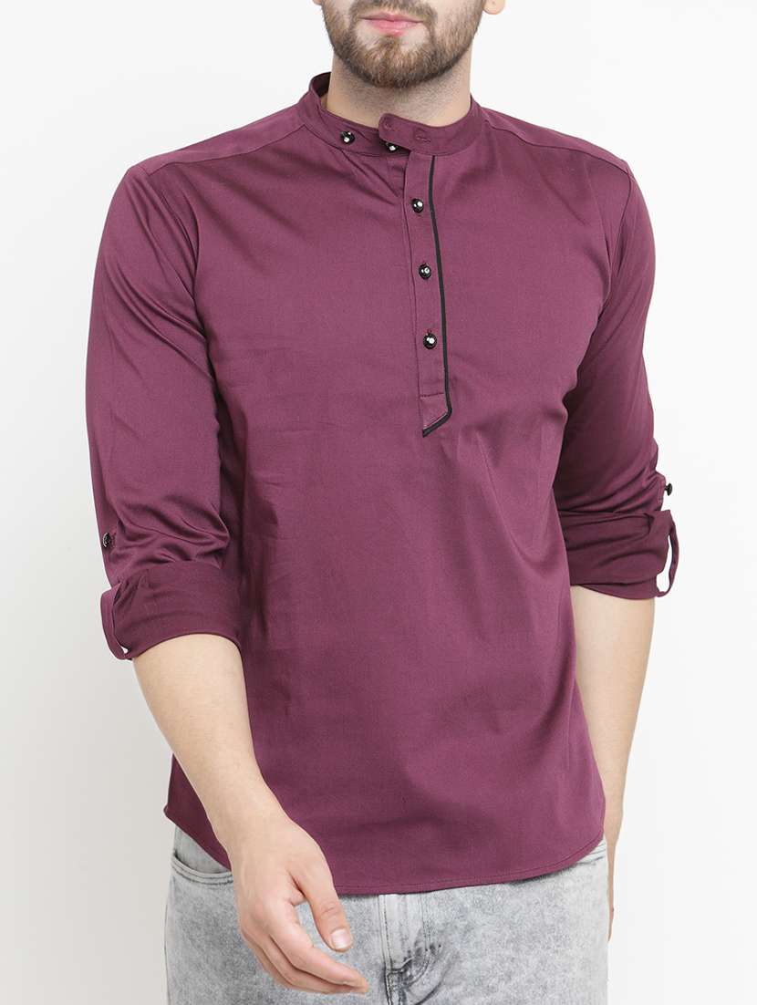 purple solid short kurta