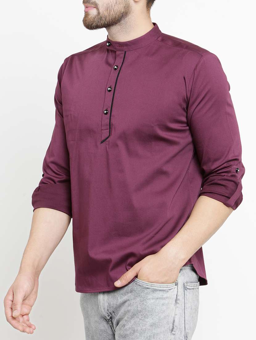 purple solid short kurta - 15204757 -  Standard Image - 1