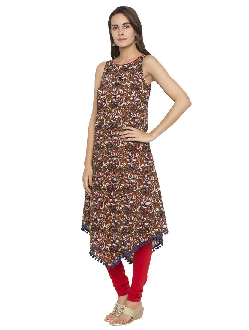 green cotton asymmetric kurta - 15205475 - Standard Image - 1