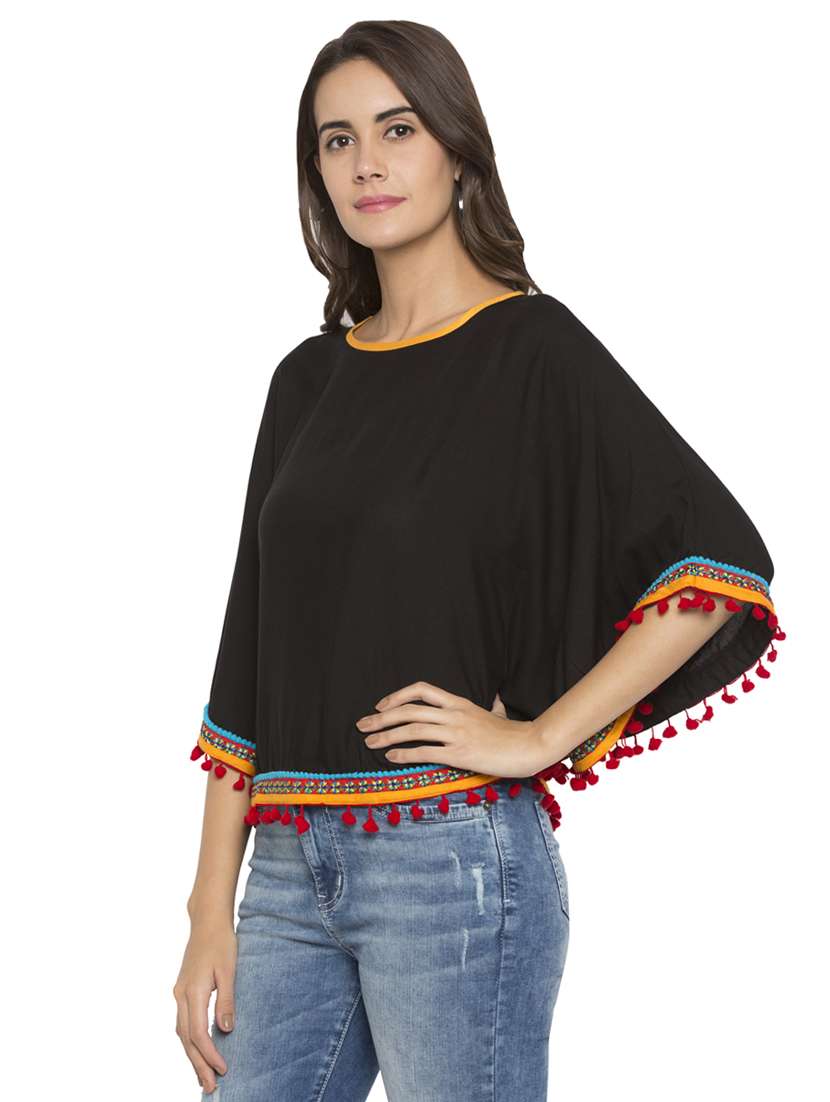 black solid viscose summer poncho - 15205512 - Standard Image - 1
