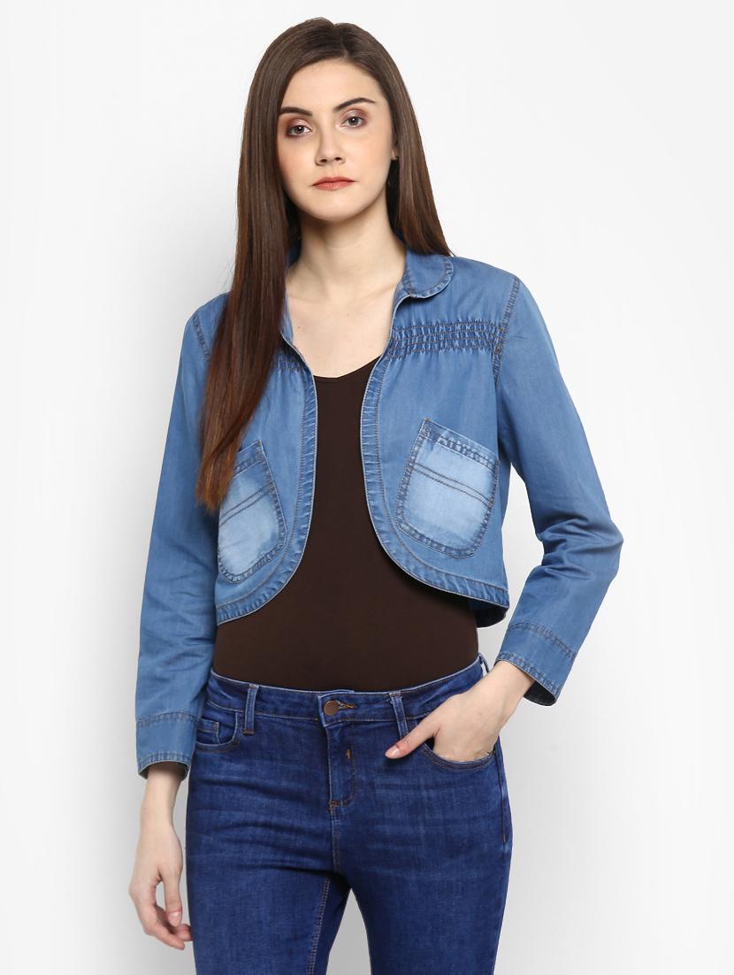 blue regular fit denim crop shrug - 15206413 - Zoom Image - 0