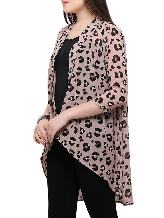 beige printed asymmetric shrug - 15207184 - Standard Image - 1