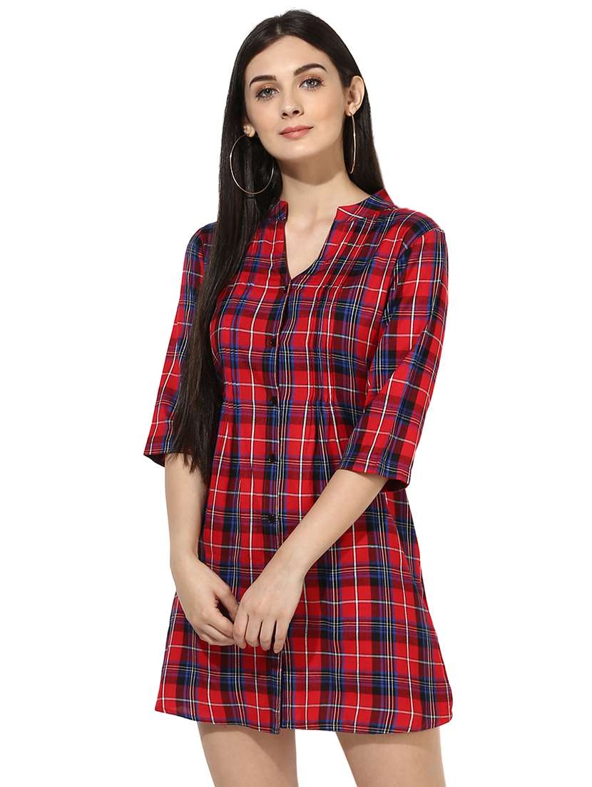 red checkered shirt dress
