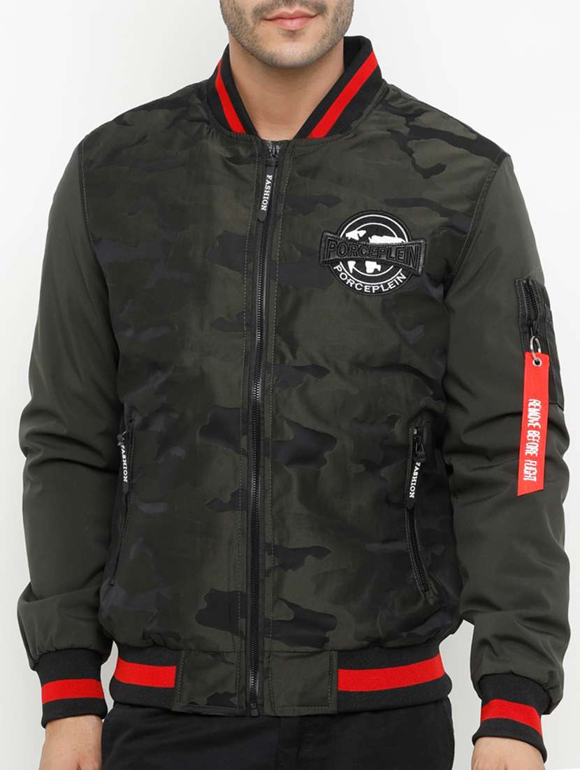 green polyester bomber jacket