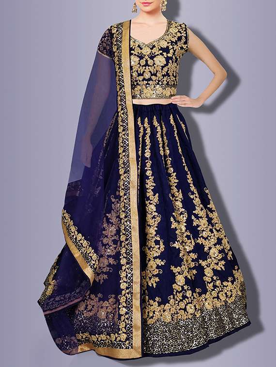 blue silk flared lehenga