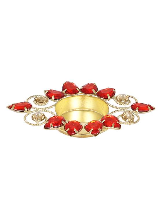 red and gold stone tea light candle holder