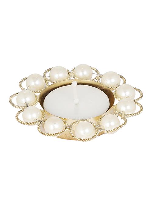 small white pearl tea light candle holder - 15214505 -  Standard Image - 0