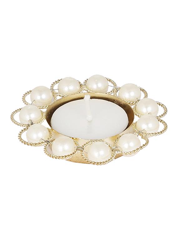 small white pearl tea light candle holder - 15214505 -  Zoom Image - 0