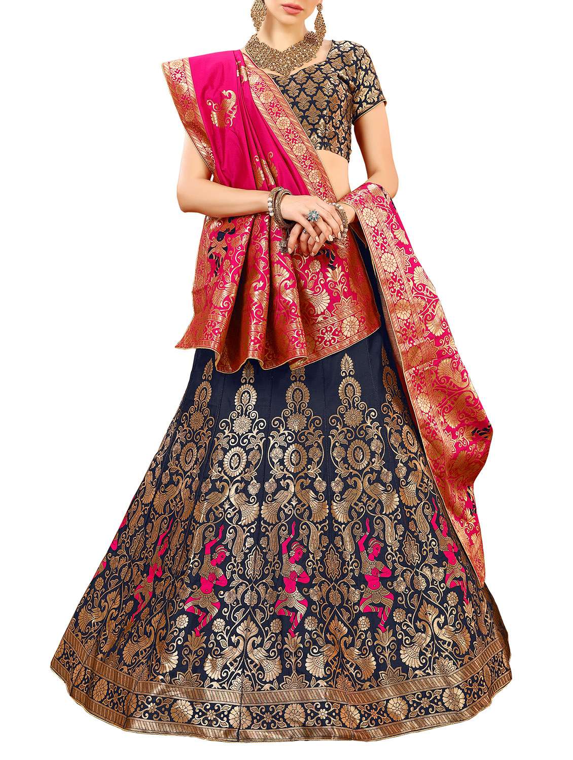 purple silk flared lehenga