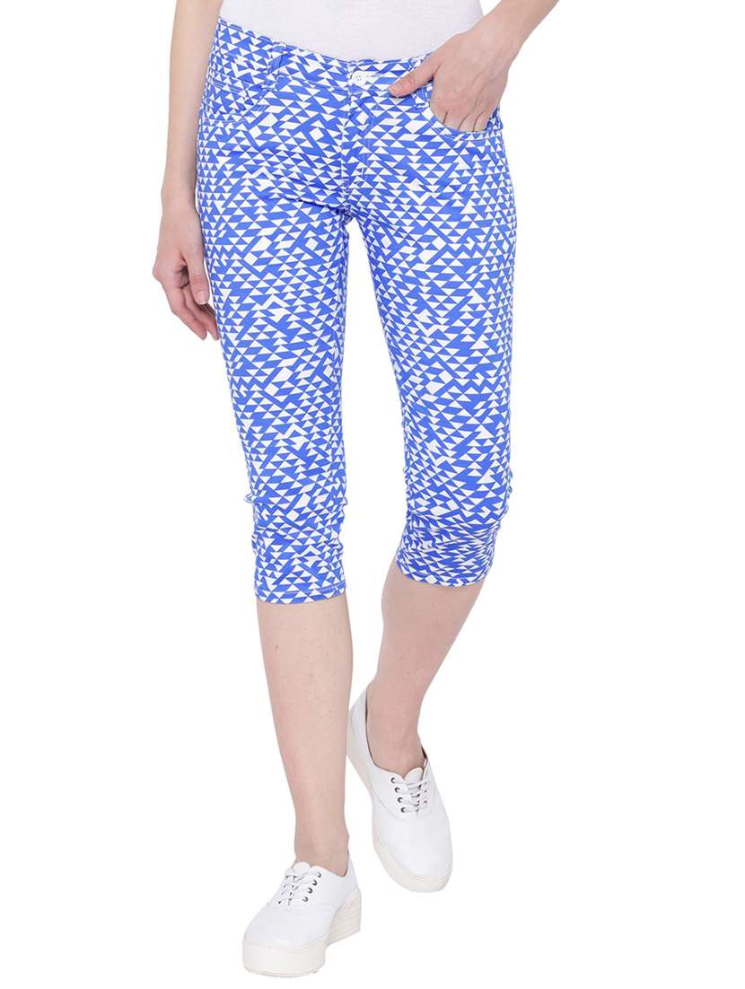 blue printed cotton capri