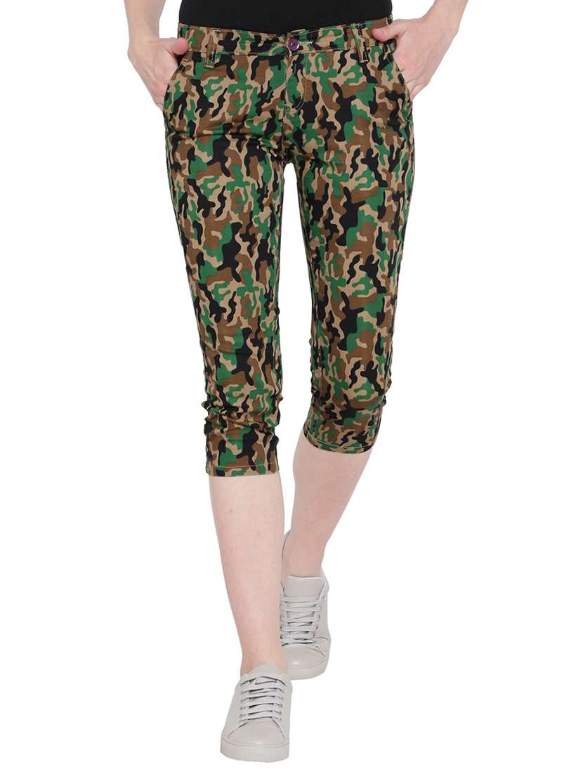 green printed cotton capri
